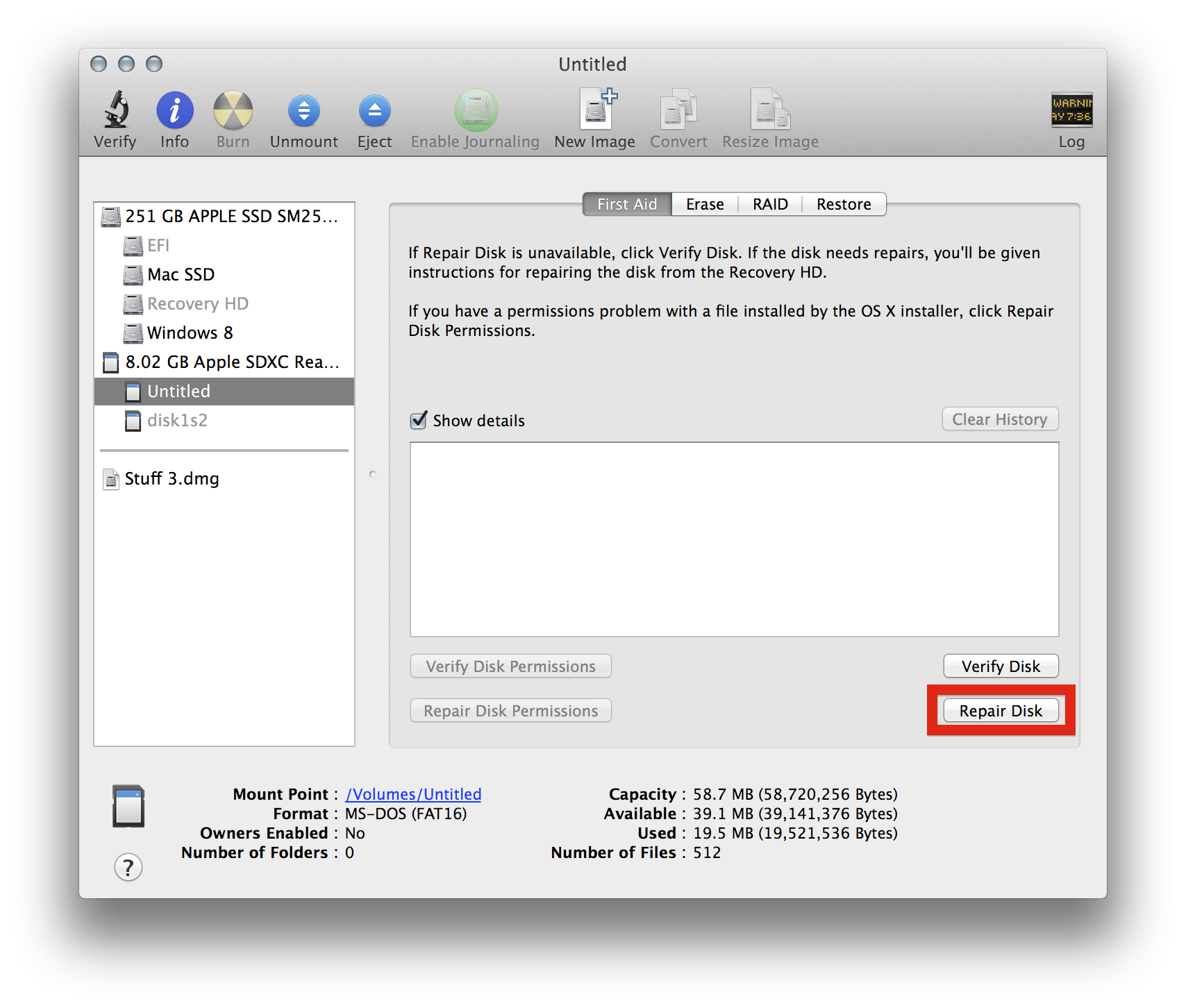Mac disk utility unable to unmount volume for repair